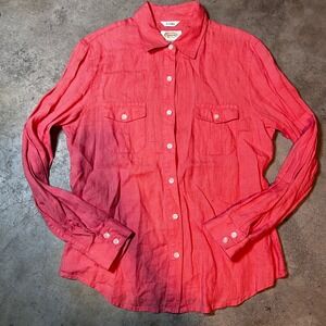 Talbots Irish Linen Button Down Shirt Coral Pink‎ Long Sleeve Size M